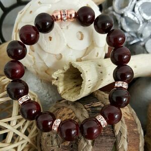 BURGUNDY, deep red, maroon beaded bracelet stretch cuff